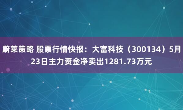 蔚莱策略 股票行情快报：大富科技（300134）5月23日主力资金净卖出1281.73万元